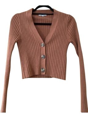 Madewell Ribbed Knit Cropped Cardigan Rust Brown V-Neck Button Front S